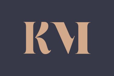 KM soyut Harfler Logosu Monogramı. Bu logo tasarımı bir markayı, şirketi veya bireyi temsil eden görsel bir sembol oluşturma sürecidir..
