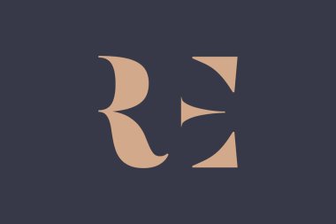 RE soyut Harfler Logosu Monogramı. Bu logo tasarımı bir markayı, şirketi veya bireyi temsil eden görsel bir sembol oluşturma sürecidir..
