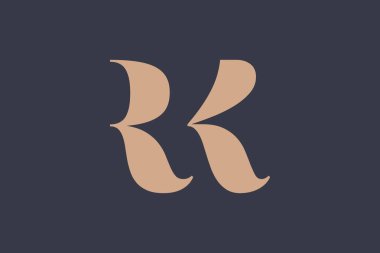 RK soyut Harfler Logosu Monogramı. Bu logo tasarımı bir markayı, şirketi veya bireyi temsil eden görsel bir sembol oluşturma sürecidir..