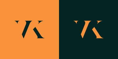 VK soyut minimalist harfler logo monogramı. Bu minimalist bir logo, bu logo iki harfi birleştirerek yapılır.