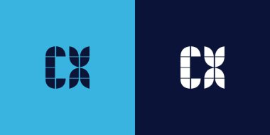 Fayans şekilli CX logo tasarımı. Ticari veya marka için uygun minimalist ve modern vektör illüstrasyon tasarımı