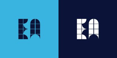 Fayans şekilli EA logo tasarımı. Ticari veya marka için uygun minimalist ve modern vektör illüstrasyon tasarımı