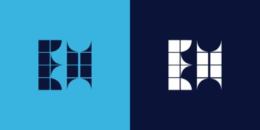 Fayans şekilli EH logo tasarımı. Ticari veya marka için uygun minimalist ve modern vektör illüstrasyon tasarımı