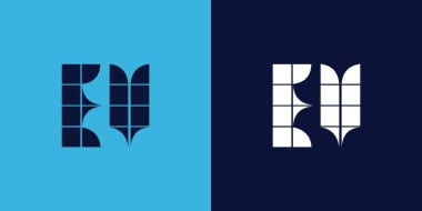 Fayans şekilli EV logo tasarımı. Ticari veya marka için uygun minimalist ve modern vektör illüstrasyon tasarımı