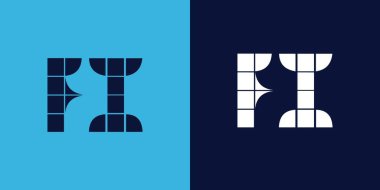FI logo tasarımı, fayans şeklinde. Ticari veya marka için uygun minimalist ve modern vektör illüstrasyon tasarımı