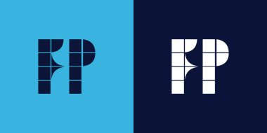 FP logo tasarımı, fayans şeklinde. Ticari veya marka için uygun minimalist ve modern vektör illüstrasyon tasarımı