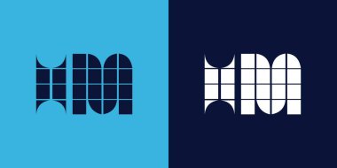 Fayans şekilli HM logo tasarımı. Ticari veya marka için uygun minimalist ve modern vektör illüstrasyon tasarımı