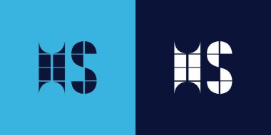 Fayans şekilli HS logo tasarımı. Ticari veya marka için uygun minimalist ve modern vektör illüstrasyon tasarımı