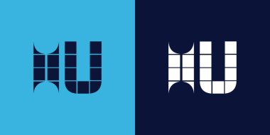 Fayans şekilli HU logo tasarımı. Ticari veya marka için uygun minimalist ve modern vektör illüstrasyon tasarımı
