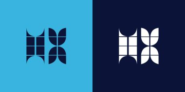 Fayans şekilli HX logo tasarımı. Ticari veya marka için uygun minimalist ve modern vektör illüstrasyon tasarımı