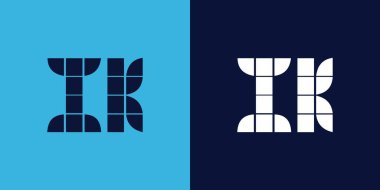 Fayans şekilli IK logo tasarımı. Ticari veya marka için uygun minimalist ve modern vektör illüstrasyon tasarımı