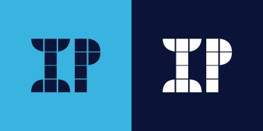 Fayans şekilli IP logosu tasarımı. Ticari veya marka için uygun minimalist ve modern vektör illüstrasyon tasarımı