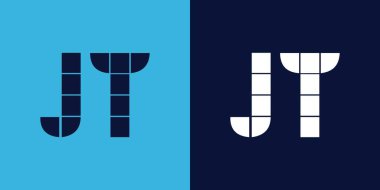Fayans şekilli JT logo tasarımı. Ticari veya marka için uygun minimalist ve modern vektör illüstrasyon tasarımı
