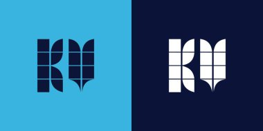 Fayans şekilli KV logo tasarımı. Ticari veya marka için uygun minimalist ve modern vektör illüstrasyon tasarımı