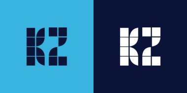 Fayans şekilli KZ logo tasarımı. Ticari veya marka için uygun minimalist ve modern vektör illüstrasyon tasarımı