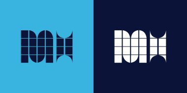 Fayans şekilli MH logo tasarımı. Ticari veya marka için uygun minimalist ve modern vektör illüstrasyon tasarımı
