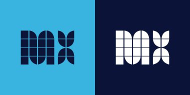 Fayans şekilli MX logo tasarımı. Ticari veya marka için uygun minimalist ve modern vektör illüstrasyon tasarımı