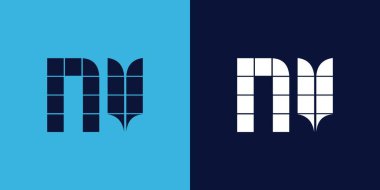 Fayans şekilli NV logo tasarımı. Ticari veya marka için uygun minimalist ve modern vektör illüstrasyon tasarımı