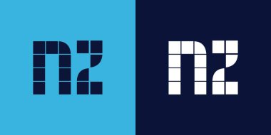 Fayans şekilli NZ logo tasarımı. Ticari veya marka için uygun minimalist ve modern vektör illüstrasyon tasarımı