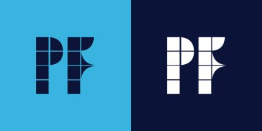 Fayans şekilli PF logo tasarımı. Ticari veya marka için uygun minimalist ve modern vektör illüstrasyon tasarımı