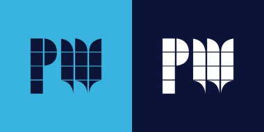 Fayans şekilli PW logo tasarımı. Ticari veya marka için uygun minimalist ve modern vektör illüstrasyon tasarımı