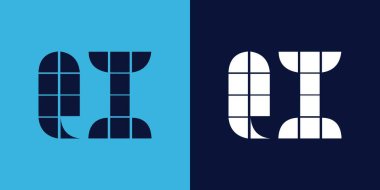 Fayans şekilli QI logo tasarımı. Ticari veya marka için uygun minimalist ve modern vektör illüstrasyon tasarımı