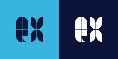 Fayans şekilli QX logo tasarımı. Ticari veya marka için uygun minimalist ve modern vektör illüstrasyon tasarımı