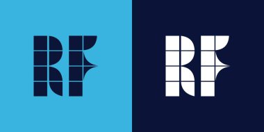 Fayans şekilli RF logo tasarımı. Ticari veya marka için uygun minimalist ve modern vektör illüstrasyon tasarımı