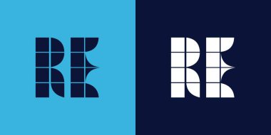 Fayans şekilli RE logo tasarımı. Ticari veya marka için uygun minimalist ve modern vektör illüstrasyon tasarımı