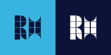 Fayans şekilli RH logo tasarımı. Ticari veya marka için uygun minimalist ve modern vektör illüstrasyon tasarımı