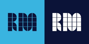 Fayans şekilli RM logo tasarımı. Ticari veya marka için uygun minimalist ve modern vektör illüstrasyon tasarımı