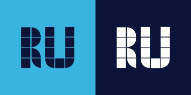 Fayans şekilli RU logo tasarımı. Ticari veya marka için uygun minimalist ve modern vektör illüstrasyon tasarımı