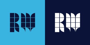Fayans şekilli RW logo tasarımı. Ticari veya marka için uygun minimalist ve modern vektör illüstrasyon tasarımı