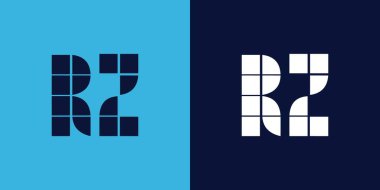 Fayans şekilli RZ logo tasarımı. Ticari veya marka için uygun minimalist ve modern vektör illüstrasyon tasarımı
