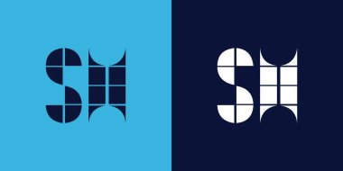 Fayans şekilli SH logo tasarımı. Ticari veya marka için uygun minimalist ve modern vektör illüstrasyon tasarımı
