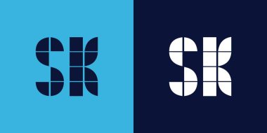 Fayans şekilli SK logo tasarımı. Ticari veya marka için uygun minimalist ve modern vektör illüstrasyon tasarımı