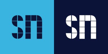 Fayans şekilli SN logo tasarımı. Ticari veya marka için uygun minimalist ve modern vektör illüstrasyon tasarımı