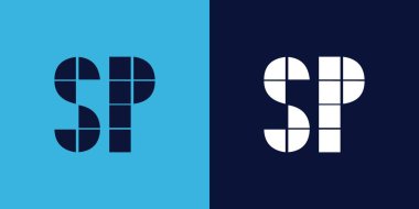 Fayans şekilli SP logo tasarımı. Ticari veya marka için uygun minimalist ve modern vektör illüstrasyon tasarımı