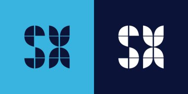 Fayans şekilli SX logo tasarımı. Ticari veya marka için uygun minimalist ve modern vektör illüstrasyon tasarımı