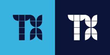 Fayans şekilli TX logo tasarımı. Ticari veya marka için uygun minimalist ve modern vektör illüstrasyon tasarımı