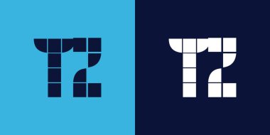 Fayans şekilli TZ logo tasarımı. Ticari veya marka için uygun minimalist ve modern vektör illüstrasyon tasarımı
