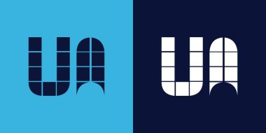 Fayans şekilli UA logo tasarımı. Ticari veya marka için uygun minimalist ve modern vektör illüstrasyon tasarımı