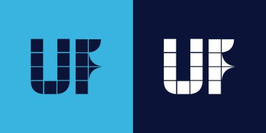 Fayans şekilli UF logo tasarımı. Ticari veya marka için uygun minimalist ve modern vektör illüstrasyon tasarımı