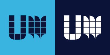 Fayans şekilli UW logo tasarımı. Ticari veya marka için uygun minimalist ve modern vektör illüstrasyon tasarımı