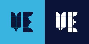 Fayans şekilli VE logosu tasarımı. Ticari veya marka için uygun minimalist ve modern vektör illüstrasyon tasarımı