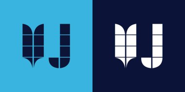 Fayans şekilli VJ logo tasarımı. Ticari veya marka için uygun minimalist ve modern vektör illüstrasyon tasarımı