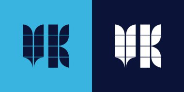Fayans şekilli VK logo tasarımı. Ticari veya marka için uygun minimalist ve modern vektör illüstrasyon tasarımı