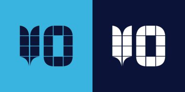 Fayans şekilli VO logo tasarımı. Ticari veya marka için uygun minimalist ve modern vektör illüstrasyon tasarımı