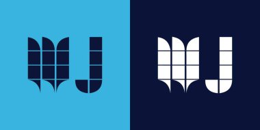 Fayans şekilli WJ logo tasarımı. Ticari veya marka için uygun minimalist ve modern vektör illüstrasyon tasarımı