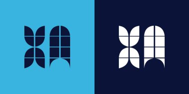 Fayans şekilli XA logo tasarımı. Ticari veya marka için uygun minimalist ve modern vektör illüstrasyon tasarımı